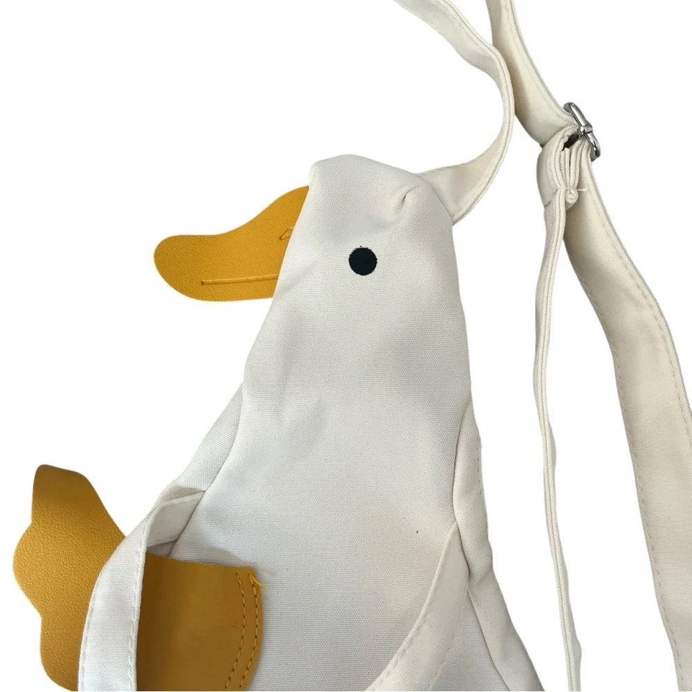 Novelty Duck Shaped Canvas Crossbody Bag Purse White Yellow - Picture 4 of 8